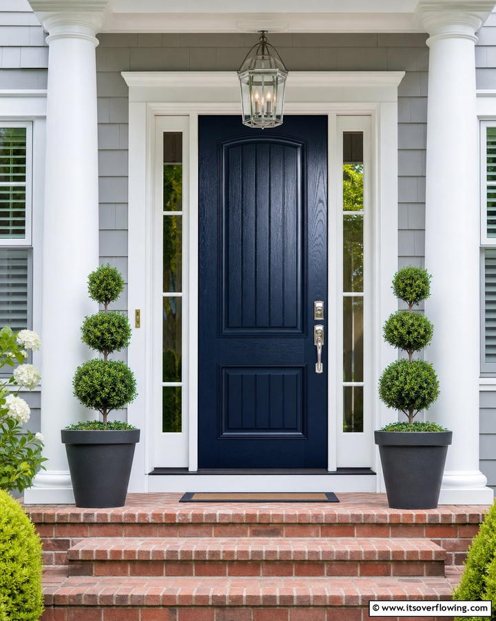 Deep Navy Sophistication - 20 Cedar Front Door Colors Ideas- Warm & Inviting