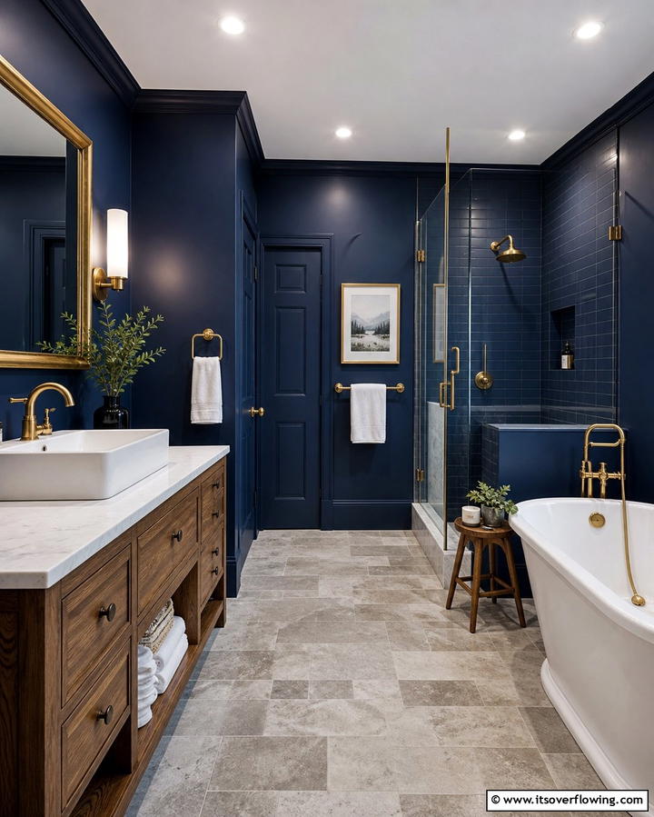 Deep Navy Walls - 25 Dark Bathroom Ideas for Moody and Chic Spaces