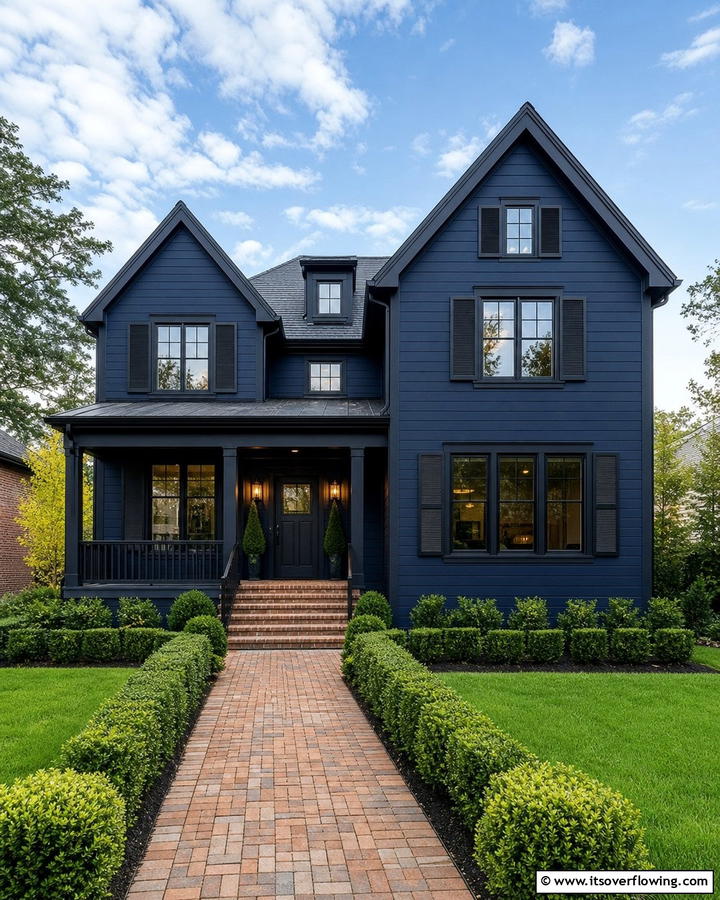 Deep Navy with Matte Black Detailing - 25 Blue House With Black Trim Ideas for a Striking Exterior