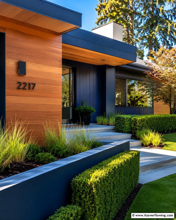 Deep Ocean Blue Accents - 30 Serene Blue Exterior House Colors to Boost Curb Appeal