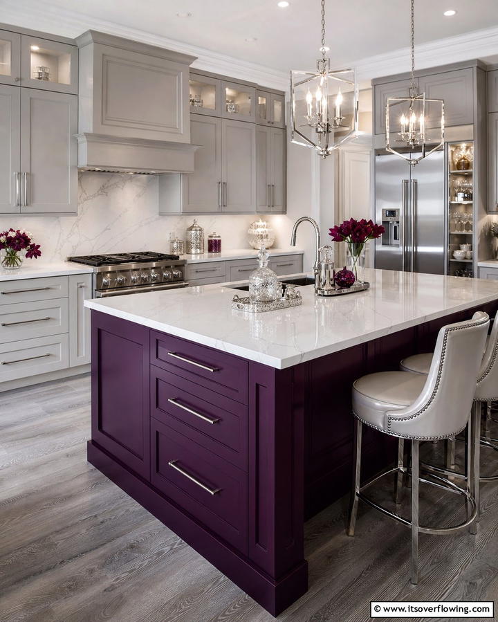 Deep Plum Island - 25 Kitchen Island Color Ideas to Refresh Your Space