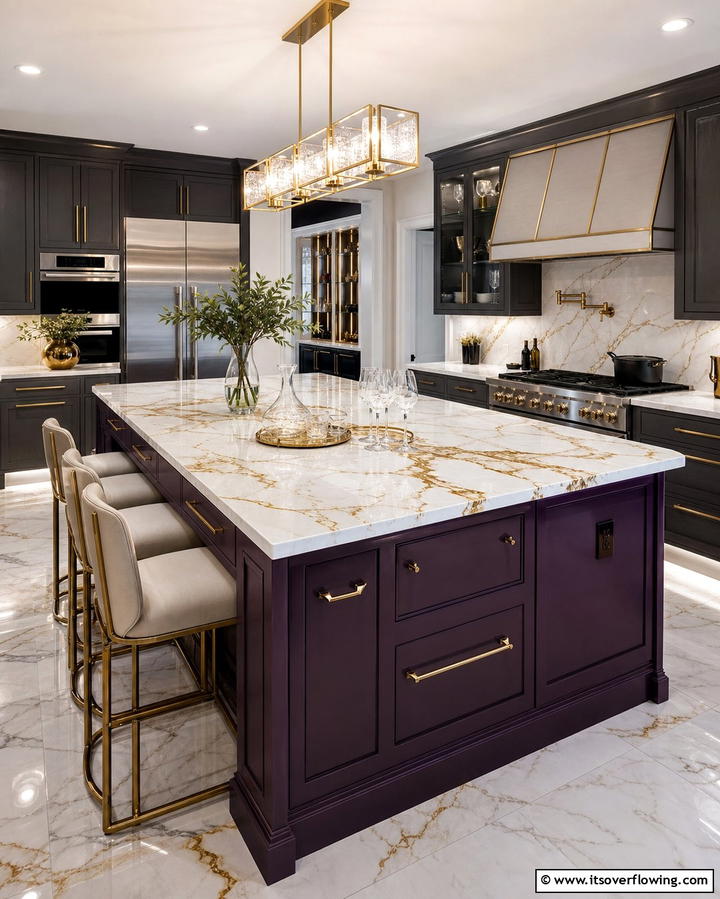 Deep Plum Luxury - 25 Kitchen Island Color Ideas to Refresh Your Space