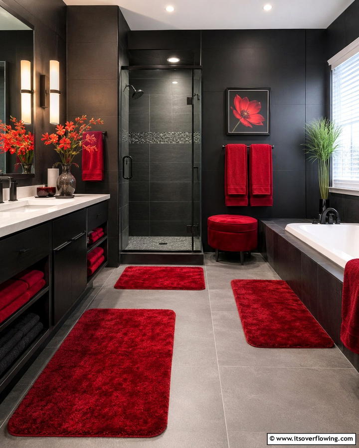Deep Red Accents - 25 Gothic Bathroom Ideas for a Dramatic and Stylish Space