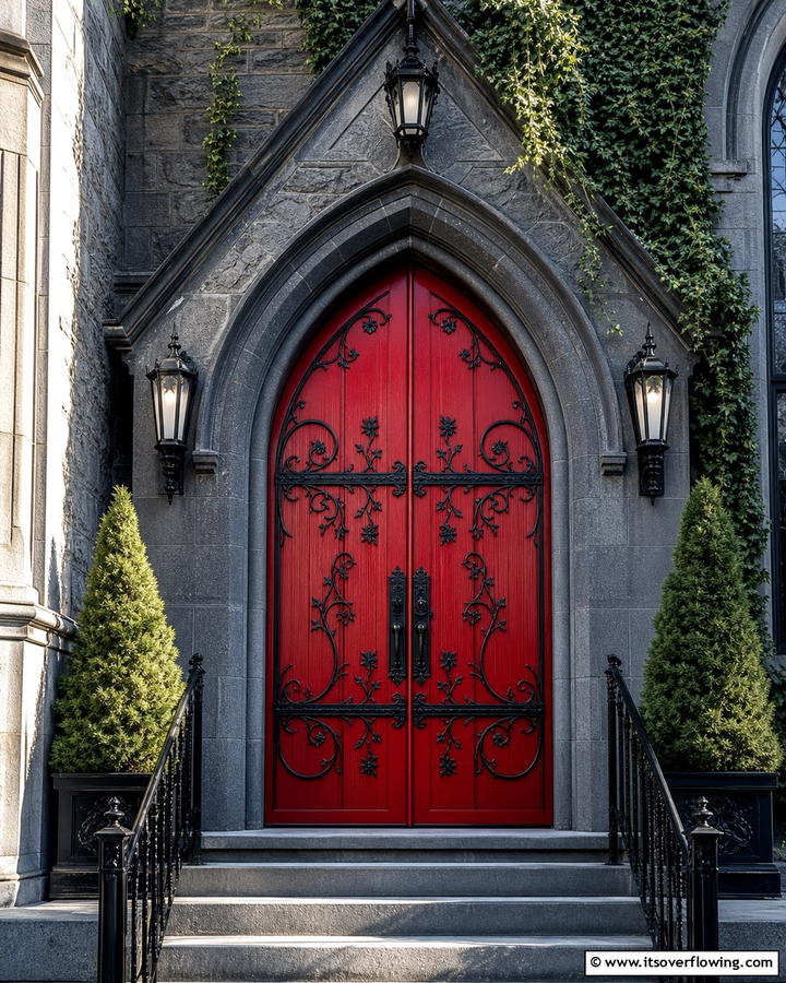 Deep Red Door - 20 Gothic Front Door Ideas to Enhance Your Home