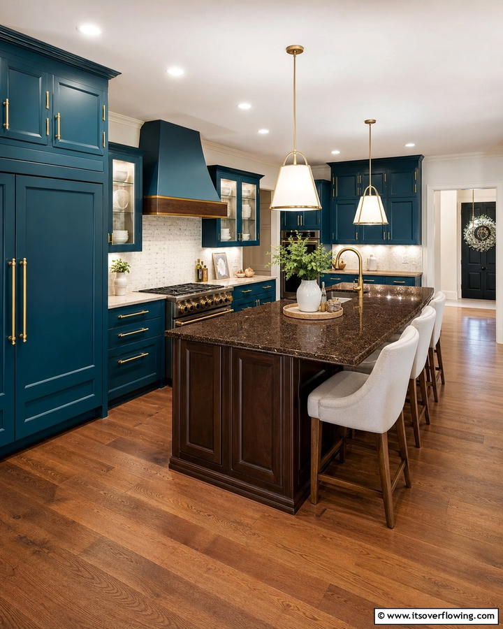 Deep Teal Cabinets with Chocolate Brown Granite - 20 Blue Kitchen Cabinets With Brown Granite Countertops
