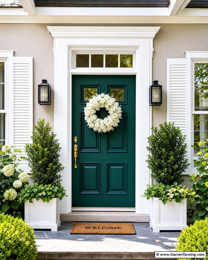Deep Teal Green Door with White Trim - 20 Stunning Dark Green Front Door Ideas for Curb Appeal