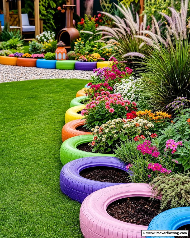 Defined Tyre Garden Edging - 21 Recycled Tyre Garden Art Ideas for Eco-Conscious Spaces