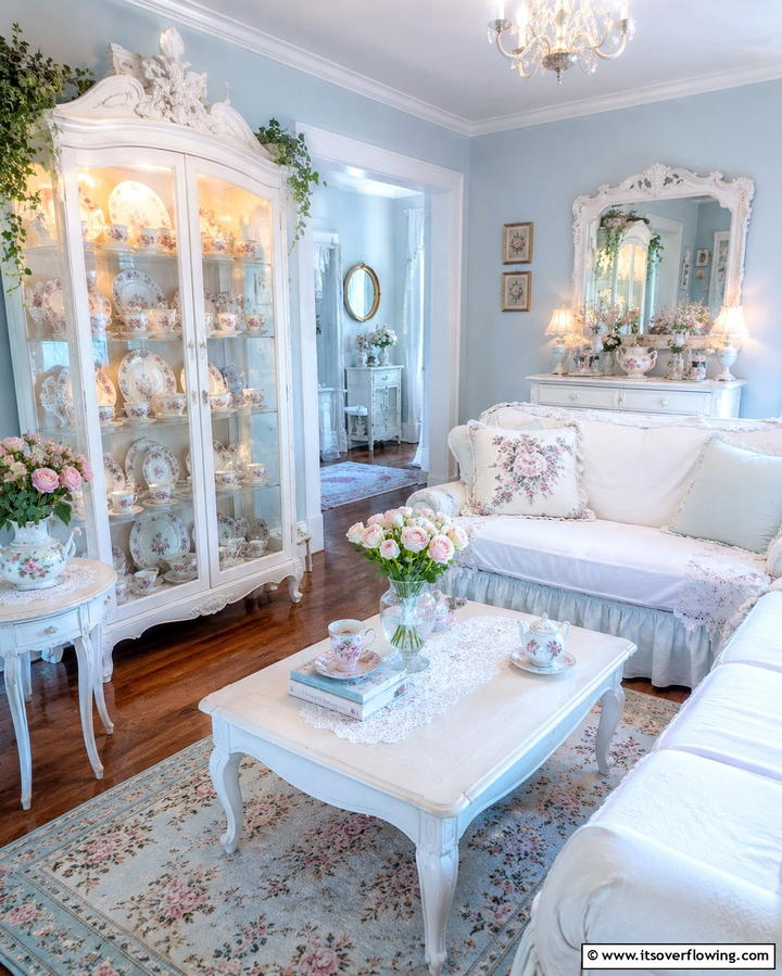 Delicate China Displays - 25 Shabby-Chic Style Living Room Ideas for a Vintage Look