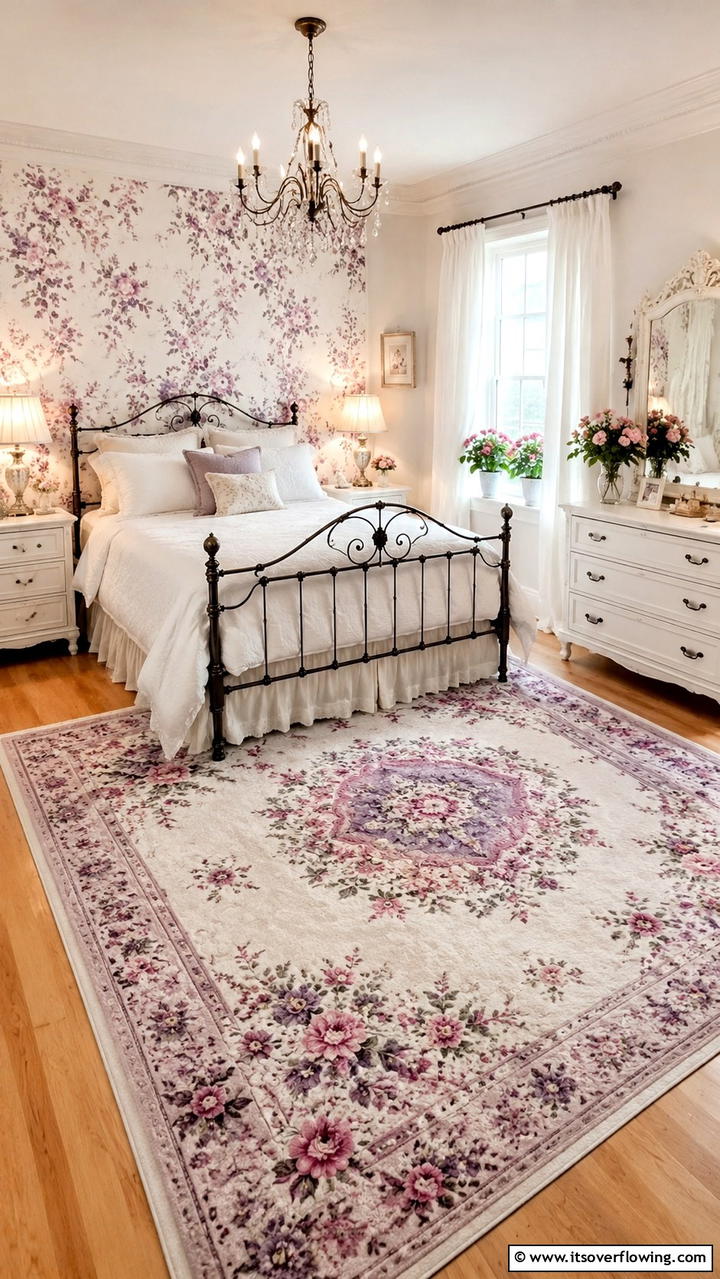 Delicate Floral Patterns - 30 Bedroom Rug Ideas to Anchor and Elevate Your Decor