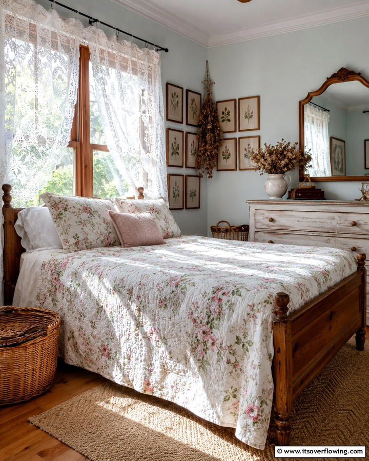 Delicate Lace Curtains - 25 Cottagecore Bedroom Ideas- Cozy & Rustic Designs