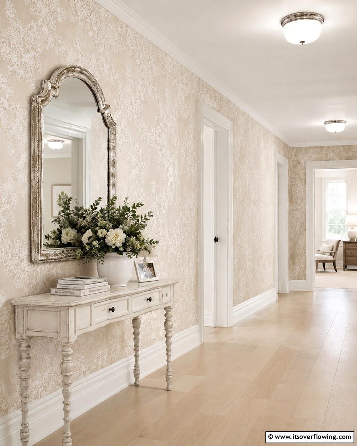 Delicate Lace Effects for a Touch of Elegance - 30 Hallway Wallpaper Ideas for a Striking Entryway