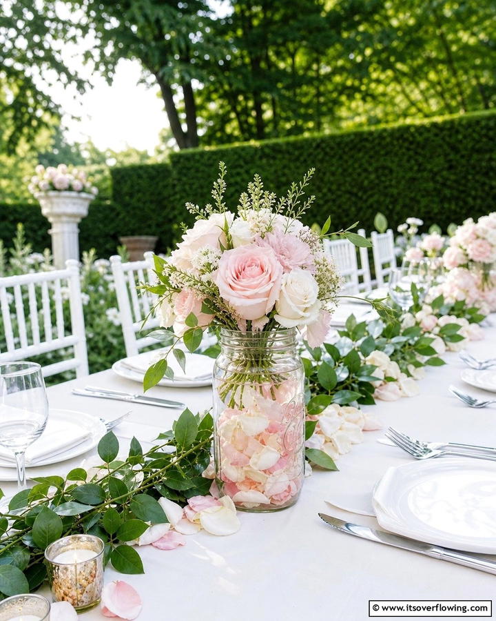 Delicate Petal Arrangement - 30 Charming Mason Jar Centerpiece Ideas for Every Season
