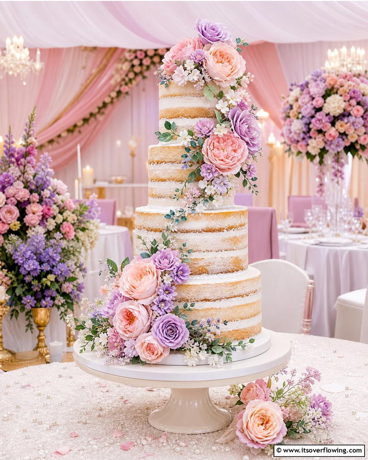 Delicate Sugar Flower Cake - 21 Naked Wedding Cake Ideas for Minimalist Elegance