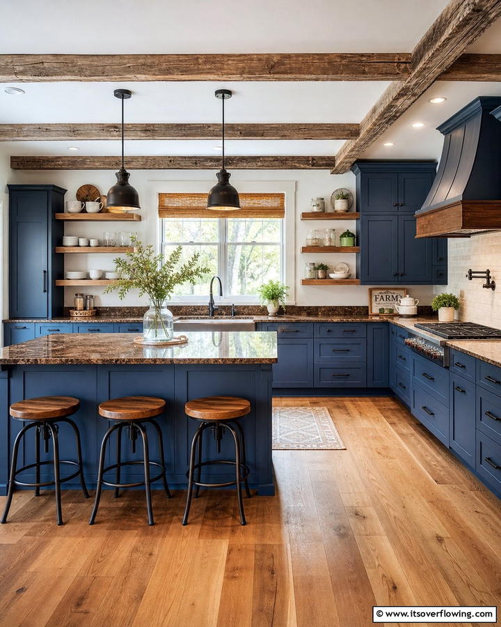 Denim Blue Cabinets with Walnut Brown Granite - 20 Blue Kitchen Cabinets With Brown Granite Countertops