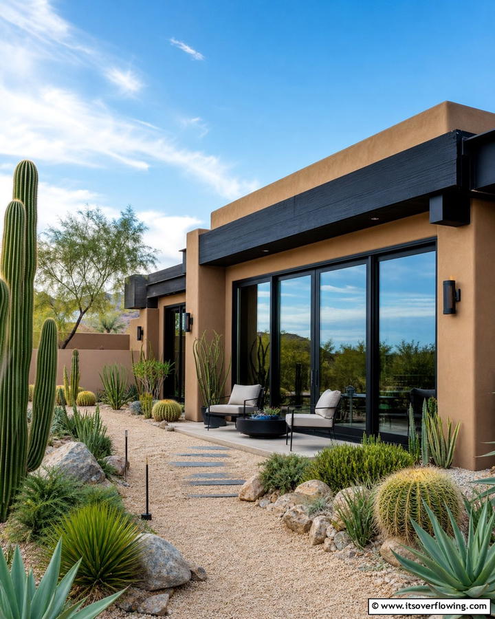 Desert Inspired Design - 25 Tan House With Black Trim Design Ideas for Elegance
