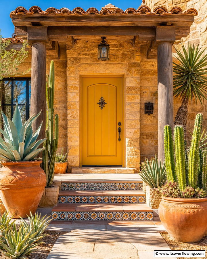 Desert Inspired with Sandstone Facades - 20 Mustard Yellow Front Door Ideas for a Bold Entrance