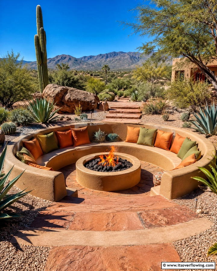 Desert Oasis Ambiance - 25 Sunken Fire Pit Ideas for a Cozy Outdoor Gathering Spot