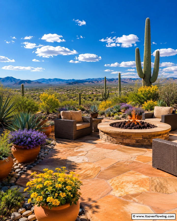 Desert Oasis with Sandstone - 20 Stone Patio With a Fire Pit Ideas for Cozy Nights