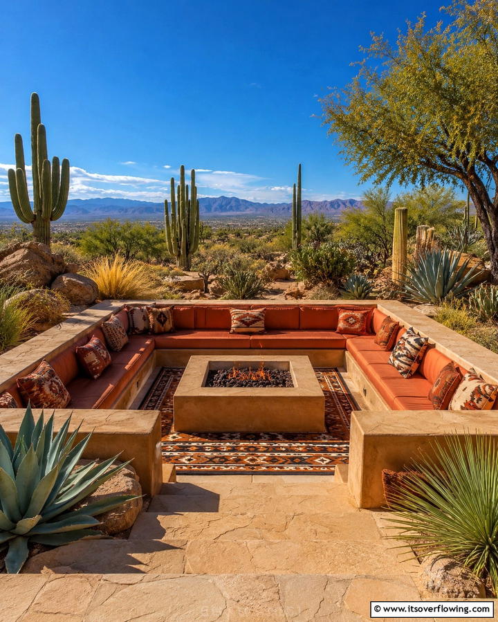 Desert Themed Sunken Fire Pit - 25 Sunken Fire Pit Ideas for a Cozy Outdoor Gathering Spot