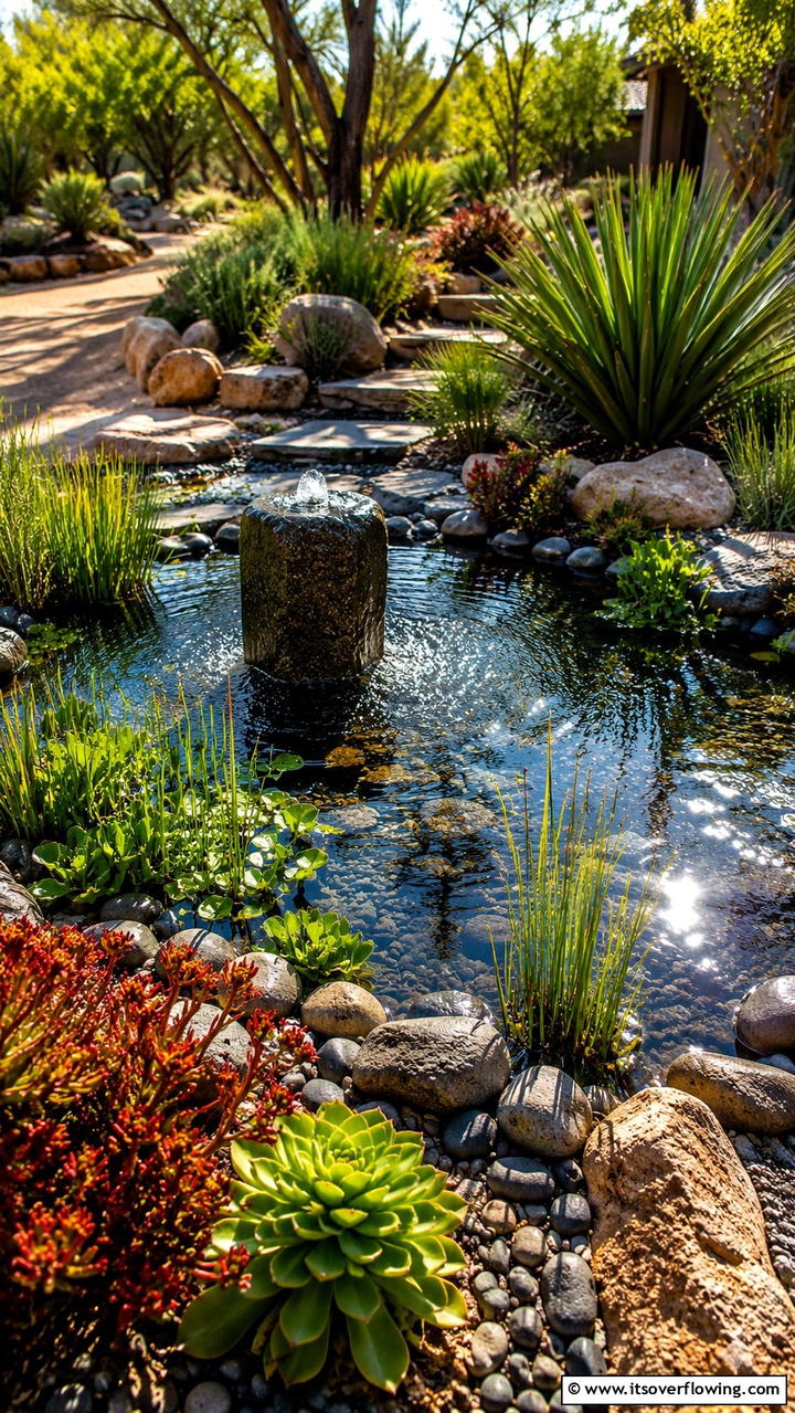 Desert Water Feature - 30 Desert Landscape Ideas for Low-Water Gardens