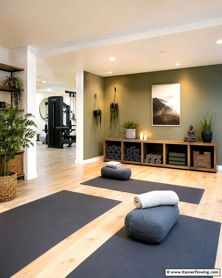 Designated Yoga and Stretching Area - 25 Basement Gym Ideas for Your Home Workout Space