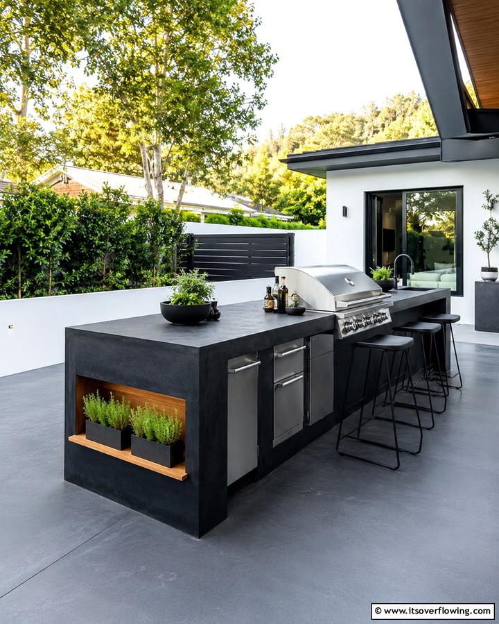 Designing a Minimalist Outdoor Kitchen - 25 Black Concrete Patio Ideas for Modern Outdoor Spaces