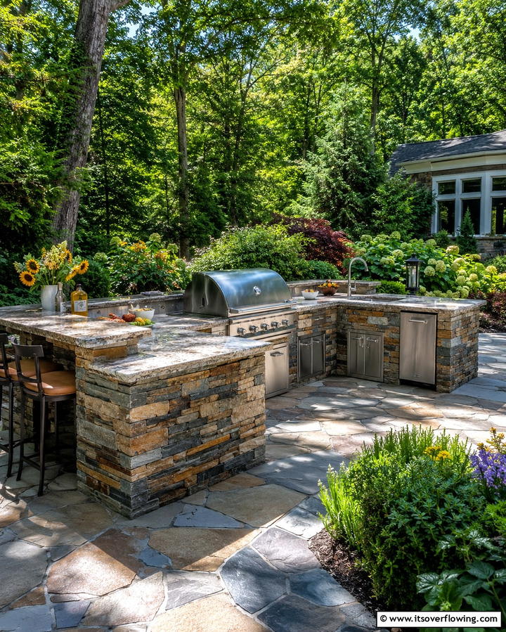 Designing with Natural Stone Finishes - 20 Functional L-Shaped Outdoor Kitchen Ideas for Entertaining