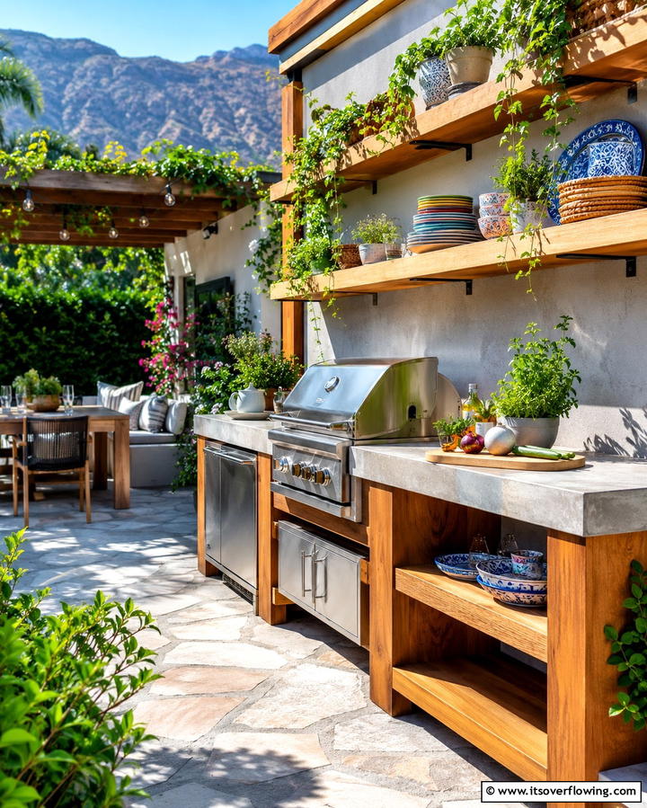 Designing with Open Shelving - 20 Functional L-Shaped Outdoor Kitchen Ideas for Entertaining