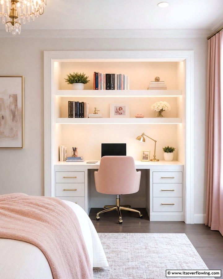 Desk Built into a Closet Nook - 25 Stylish Built-in Desk Ideas for Your Home Office