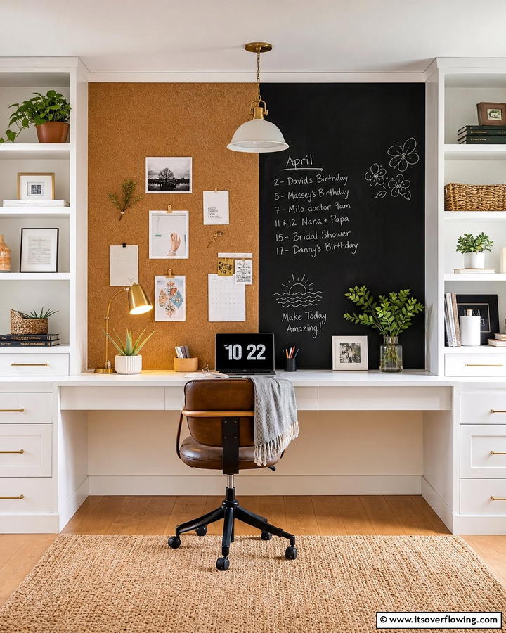 Desk with Built In Corkboard or Chalkboard - 25 Stylish Built-in Desk Ideas for Your Home Office