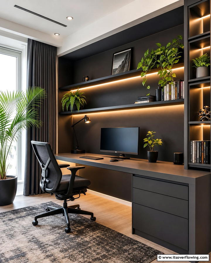 Desk with Built In Lighting - 25 Desk in Living Room Ideas for Functional Spaces