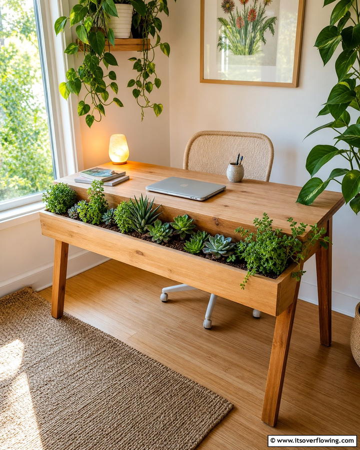 Desk with Built In Planter Box - 25 Desk in Front of Window Ideas for a Bright Workspace