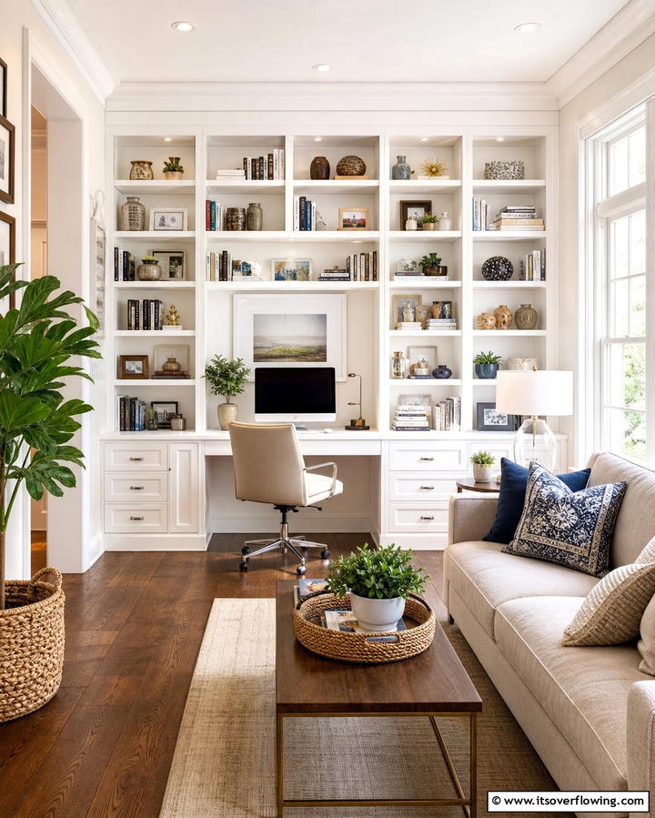 Desk with Built In Shelving Units - 25 Desk in Living Room Ideas for Functional Spaces
