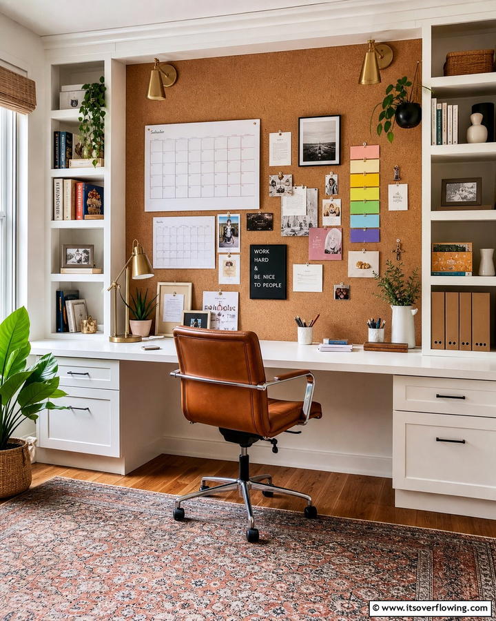 Desk with Built in Corkboard - 25 Stylish Built-in Desk Ideas for Your Home Office