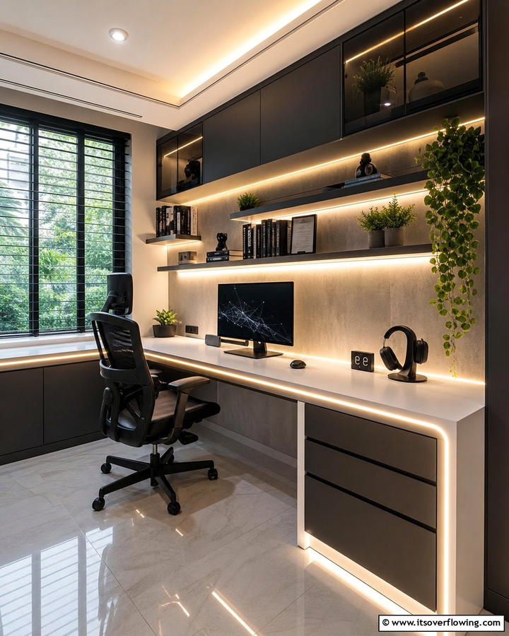 Desk with Built in Lighting - 25 Stylish Built-in Desk Ideas for Your Home Office