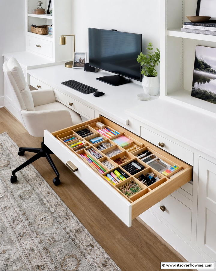 Desk with Drawer Organizers - 25 Stylish Built-in Desk Ideas for Your Home Office