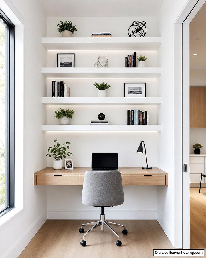 Desk with Floating Shelves Above - 25 Stylish Built-in Desk Ideas for Your Home Office