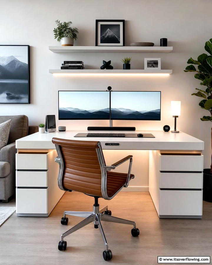Desk with Hidden Cable Management - 25 Desk in Living Room Ideas for Functional Spaces