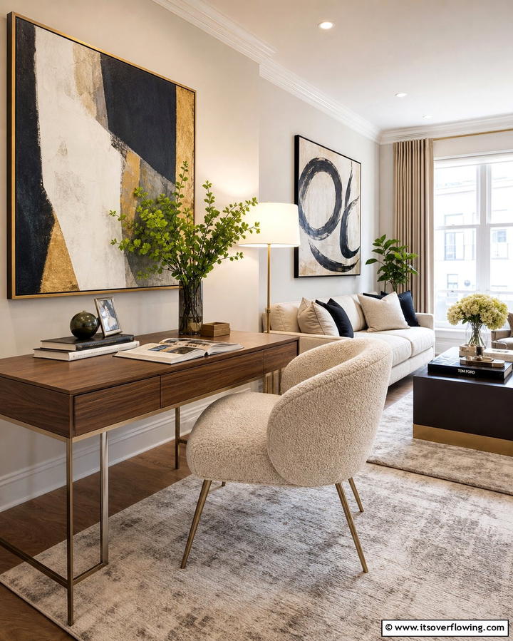 Desk with Upholstered Chair Pairing - 25 Desk in Living Room Ideas for Functional Spaces
