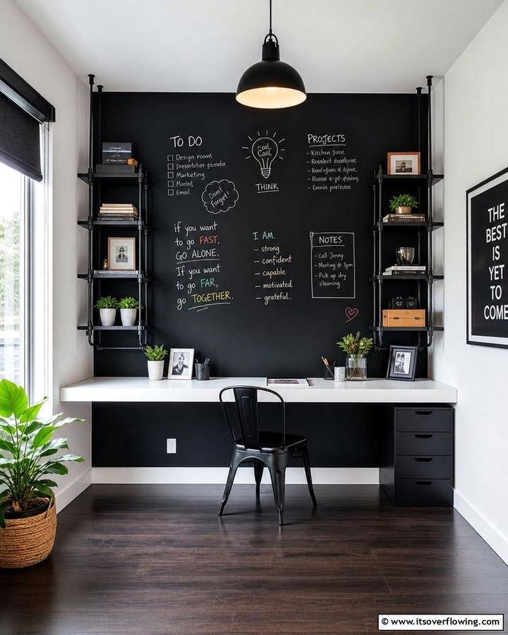 Desk with a Chalkboard Wall - 25 Stylish Built-in Desk Ideas for Your Home Office