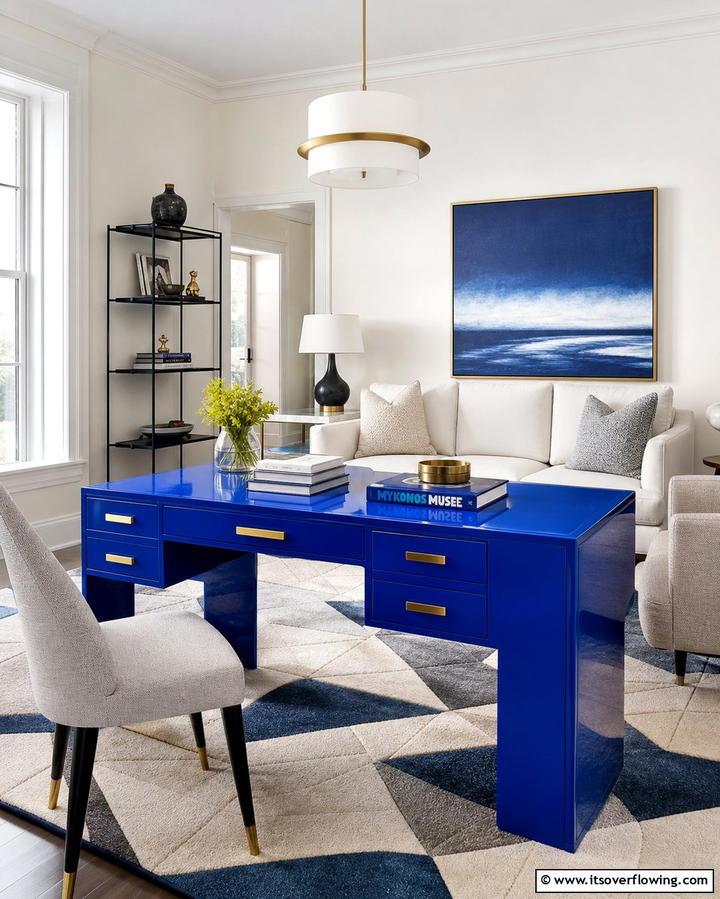 Desk with a Pop of Color - 25 Desk in Living Room Ideas for Functional Spaces