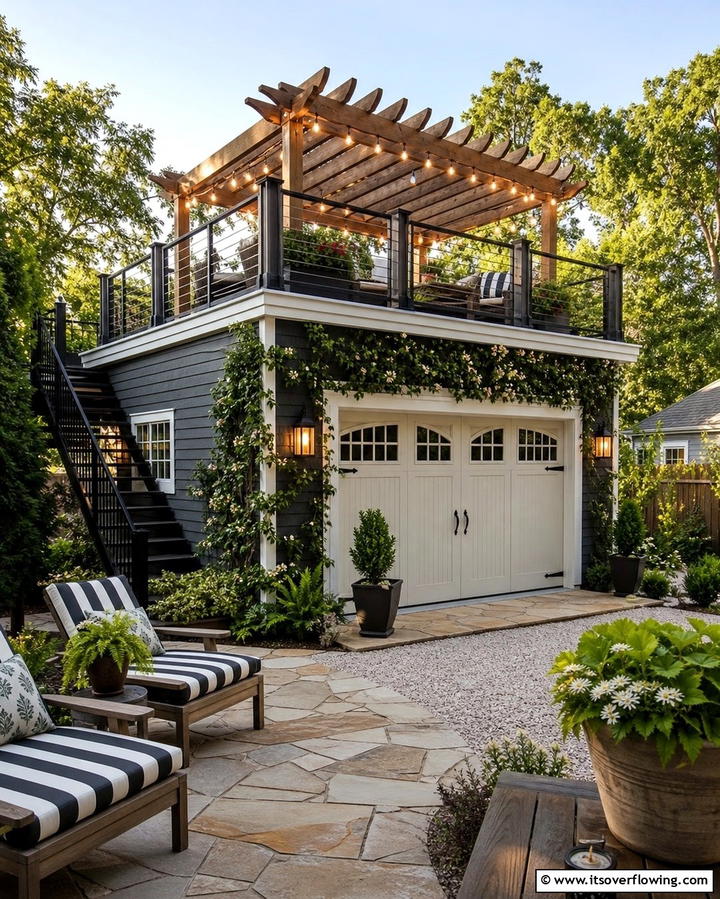Detached Garage with Outdoor Living Space - 25 Detached Garage Ideas for Extra Storage and Style