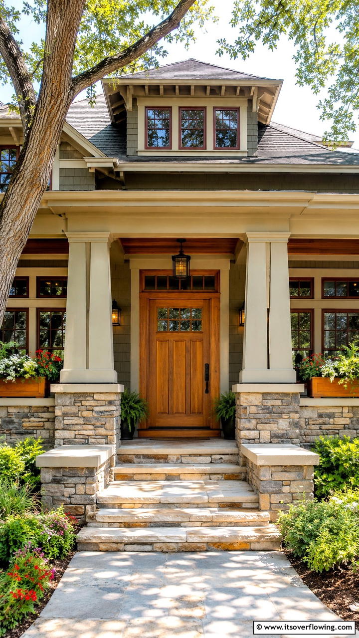 Detailed Craftsman Touch - 30 Colonial Front Door Ideas to Enhance Your Home’s Charm