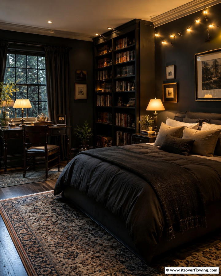 Dim Ambient Lighting - 30 Dark Academia Bedroom Designs for a Scholarly Aesthetic