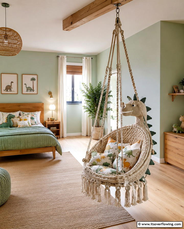 Dino Chair Swings - 30 Dino-Mite Kids Room Ideas- Dinosaur Themes & Decor