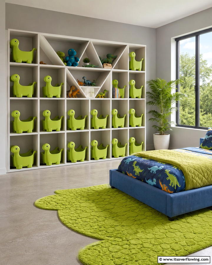 Dino shaped Storage Bins - 30 Dino-Mite Kids Room Ideas- Dinosaur Themes & Decor