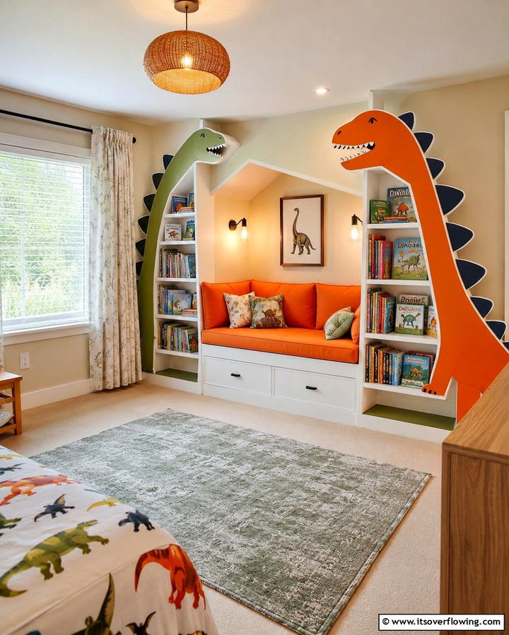 Dinosaur Book Nooks - 30 Dino-Mite Kids Room Ideas- Dinosaur Themes & Decor