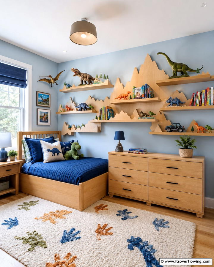 Dinosaur Themed Shelves - 30 Dino-Mite Kids Room Ideas- Dinosaur Themes & Decor