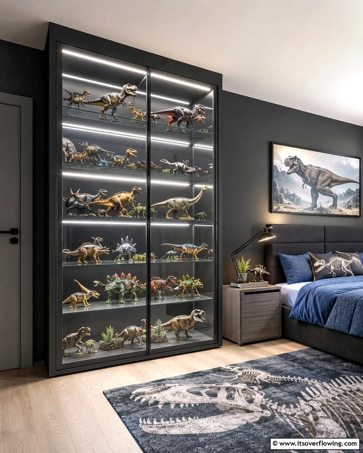 Dinosaur Toy Display Cabinets - 30 Dino-Mite Kids Room Ideas- Dinosaur Themes & Decor