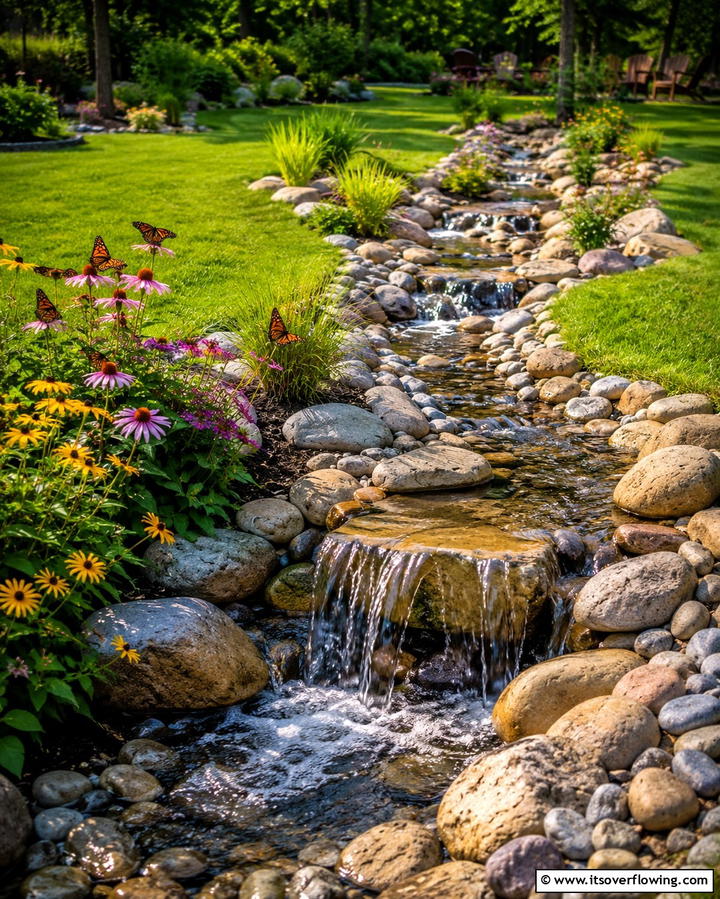 Disappearing Stream Waterfall - 25 Pondless Waterfall Design Ideas for a Serene Backyard